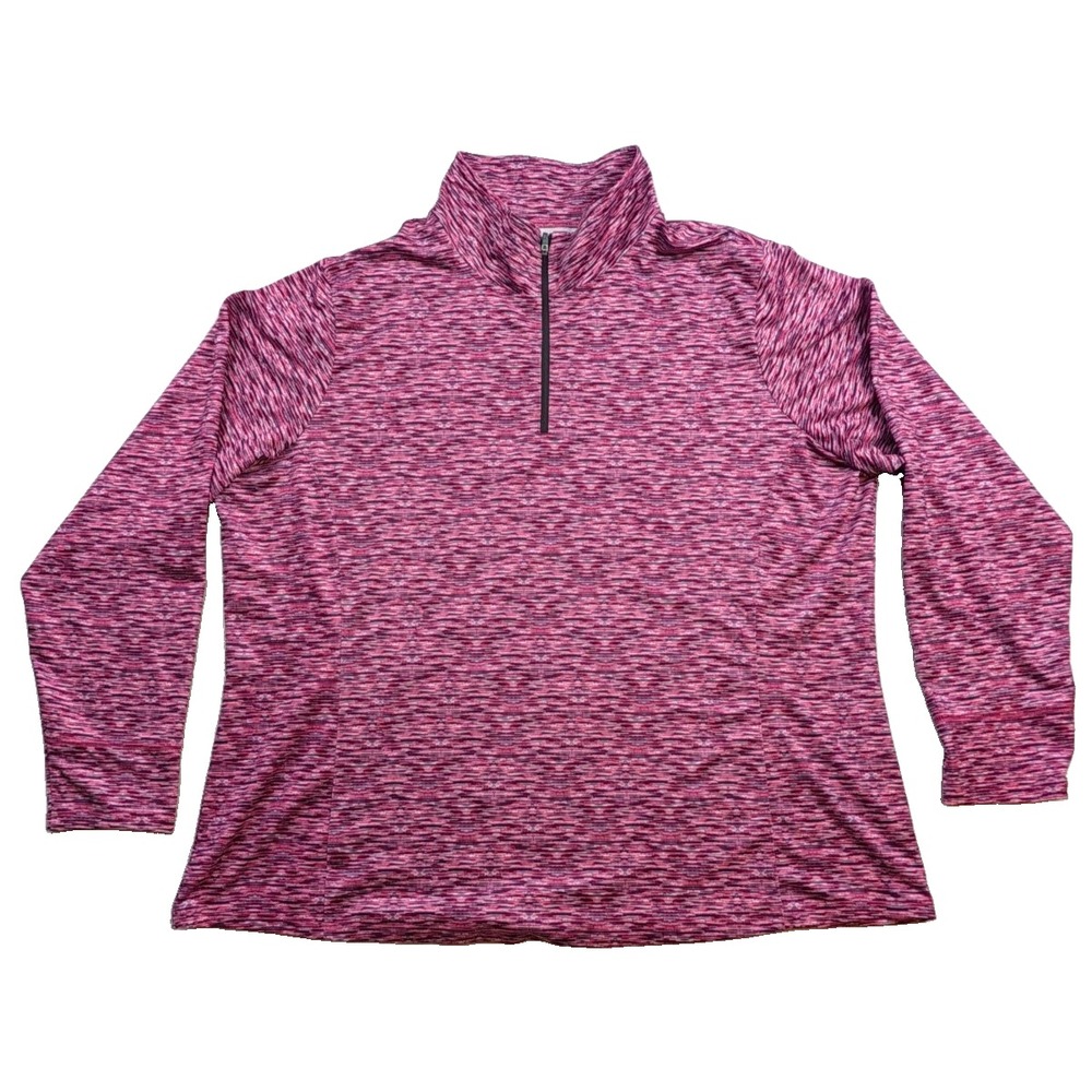 Zone Pro Womens 3X Pink Space Dye Quarter Zip Pullover Long Sleeve Stretch Top